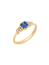 Load image into Gallery viewer, 18k 5mm cushion sapphire & diamond stargazer ring