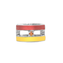 Load image into Gallery viewer, Yellow and orange striped ear cuff with fancy sapphire