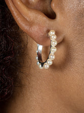 Load image into Gallery viewer, Large timeless pearl huggie hoops
