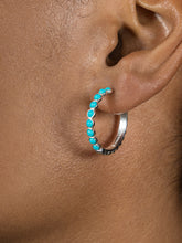 Load image into Gallery viewer, Large azure turquoise huggie hoops
