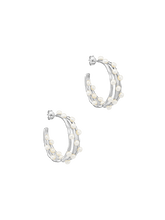 Load image into Gallery viewer, Medium triple row waterfall pearl hoops
