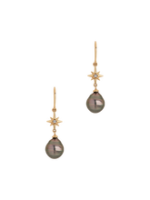Load image into Gallery viewer, 14k gold &amp; diamond north star ear-drops with tahitian pearl
