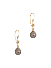 Load image into Gallery viewer, 14k gold &amp; diamond north star ear-drops with tahitian pearl
