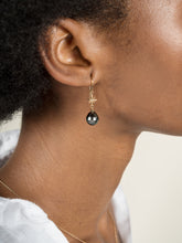 Load image into Gallery viewer, 14k gold &amp; diamond north star ear-drops with tahitian pearl
