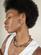 Load image into Gallery viewer, Sharch Hoops silver with white sapphires
