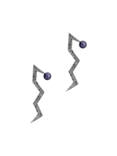 Load image into Gallery viewer, Snaketric edgy earrings silver with black diamonds and pearls
