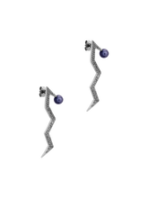 Load image into Gallery viewer, Snaketric edgy earrings silver with black diamonds and pearls
